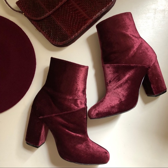 burgundy chunky heel booties